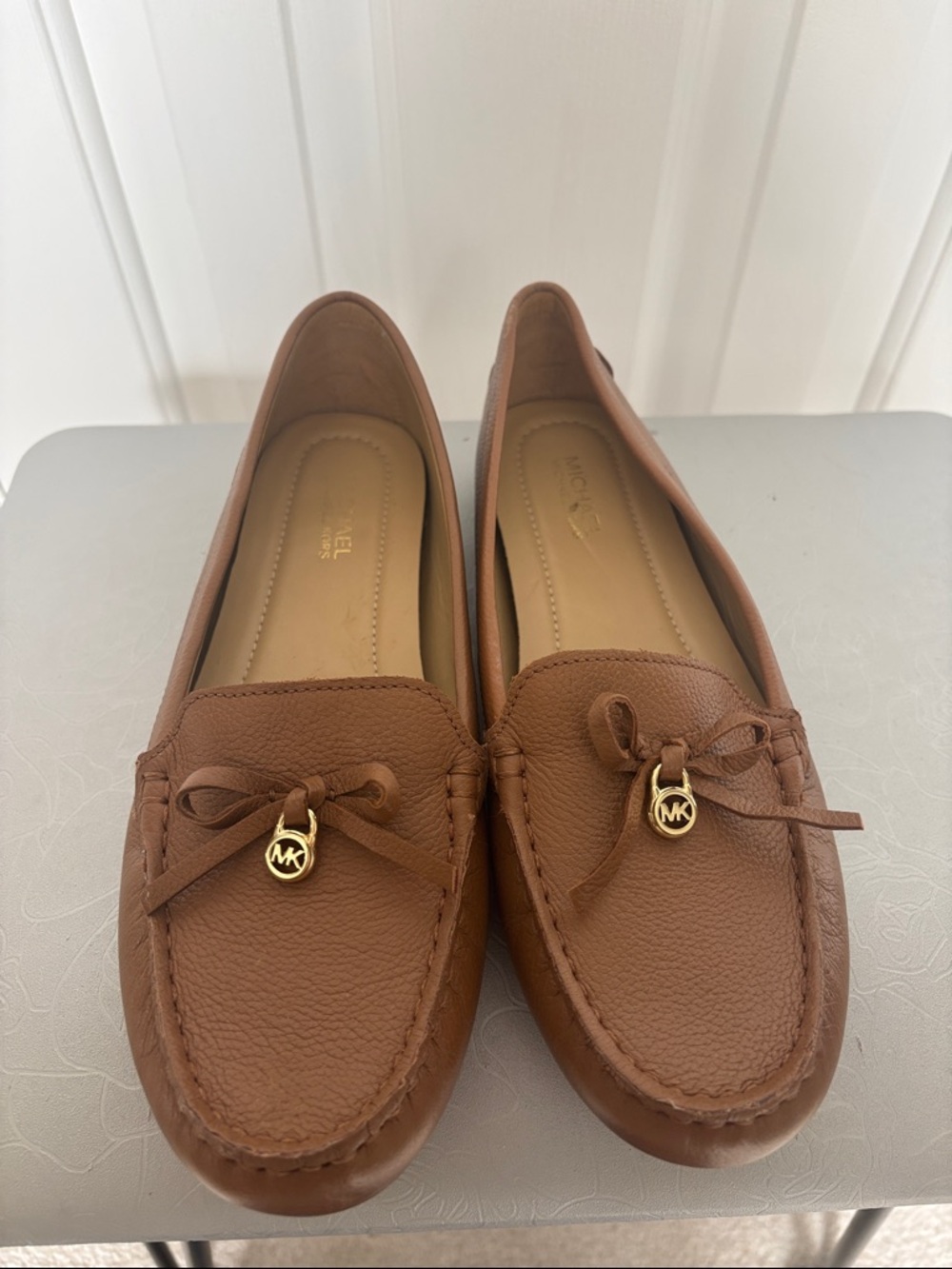 Michael Kors Chestnut Brown Leather Bow Moccasin Loafers